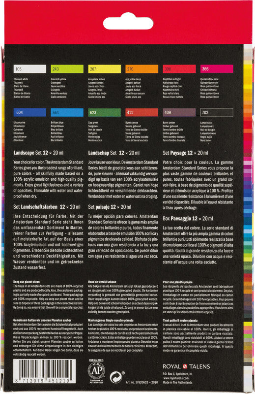 Royal Talens Amsterdam – Acryl Standard – Acrylfarbe – Set – 12 Farben, 12 × 20 ml