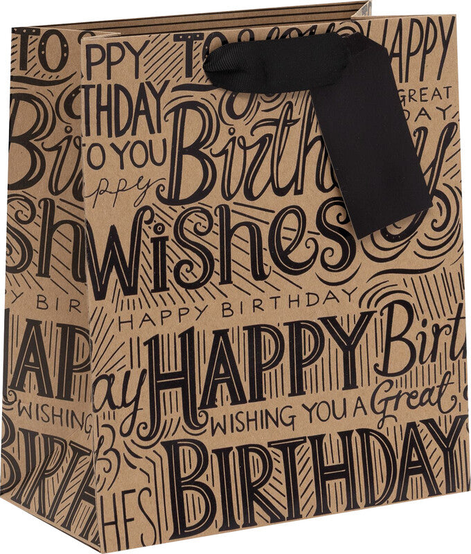 Glick Geschenktasche 'Happy Birthday' – 20 × 10 × 22,5 cm, Papier, mit Satinband, mehrfarbig, mit Folienprägung