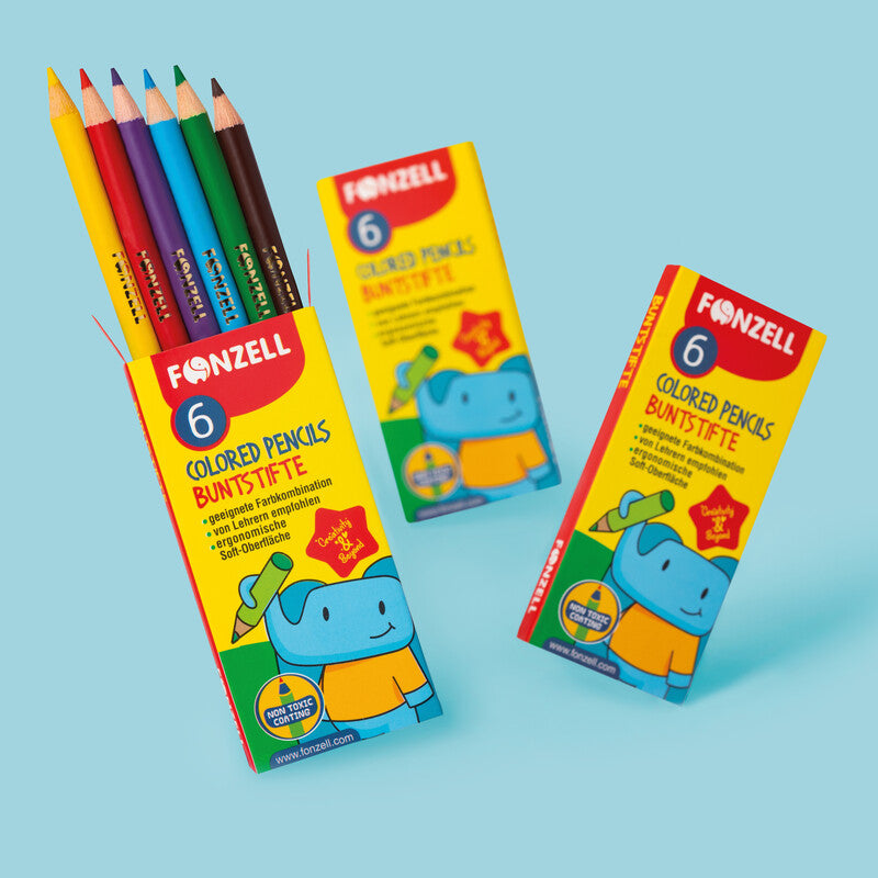 Fonzell Farbstifte-Set – 6 Farben, rund, Mine Ø 3,3 mm, Kartonetui