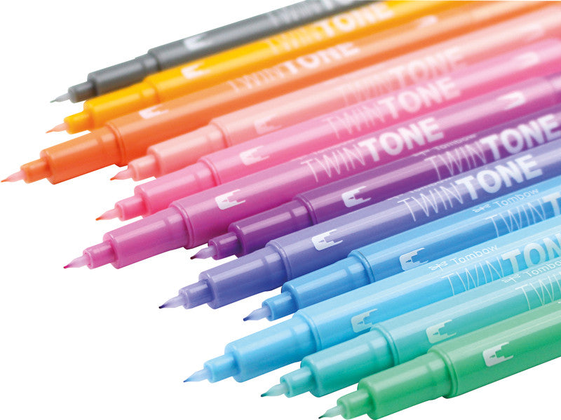 Tombow Fasermaler TwinTone, Strichbreite 0,3/0,8 mm, 12 Farben