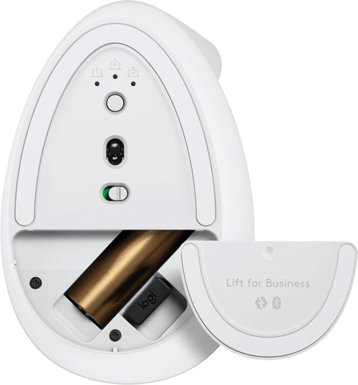 Logitech Lift for Business Ergonomische Maus – kabellos, für Rechtshänder, vertikal, Bolt-Empfänger, weiss