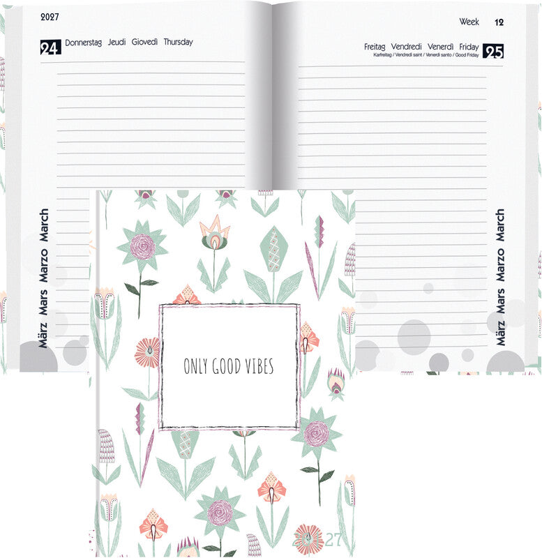 Biella mydiary Schüleragenda – 1 Tag/Seite, gebunden, 12 × 16,5 cm, Aug–Jul, Flower, FSC