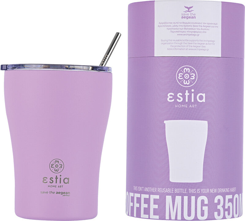 Estia Thermobecher 350 ml – Doppelwandig 6 h Heiss / 12 h Kalt, Druckknopfdeckel, Edelstahl, Lavender Purple