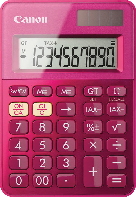 Canon Tischrechner LS-100KB – 10-stellig, LCD, Solar + Batterie, pink, 83×119×22 mm