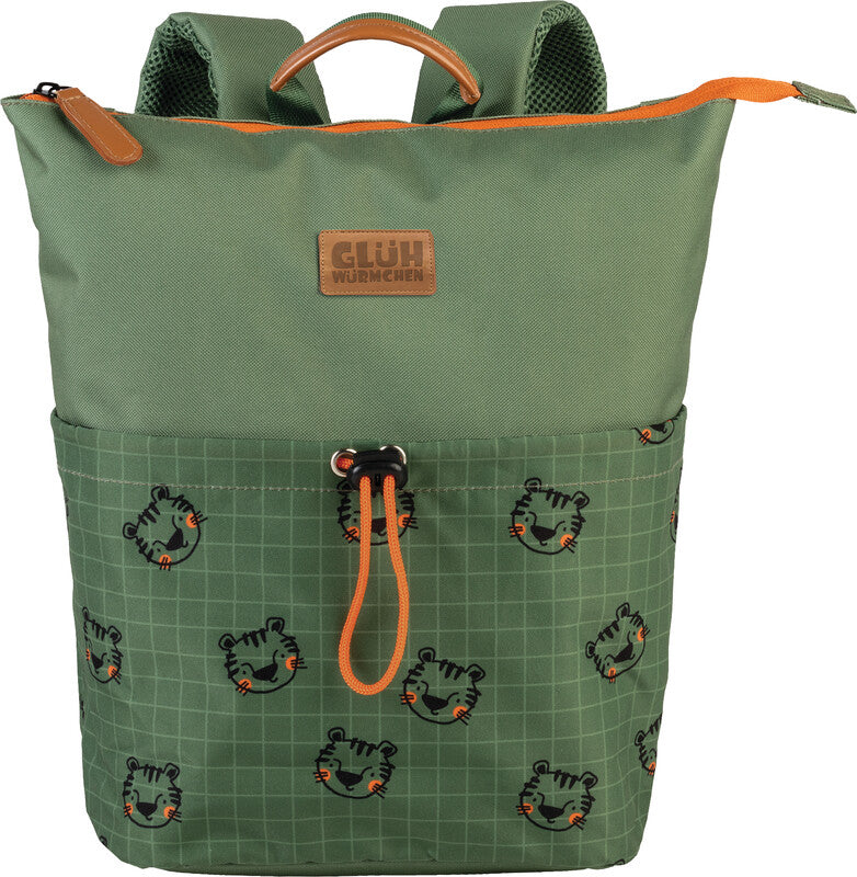 Glühwürmchen Kindergartenrucksack Lotte – Tiger, khaki – 32,0 × 33,0 × 11,0 cm – verlängertes Produktleben