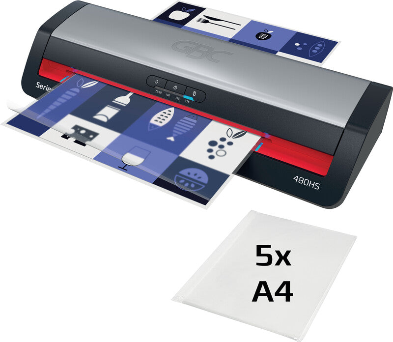 GBC 480HS Laminiergerät A3 – 4-Rollen, 75–125 µm, 1 Min. Aufheizzeit, 500 mm/min, Silber