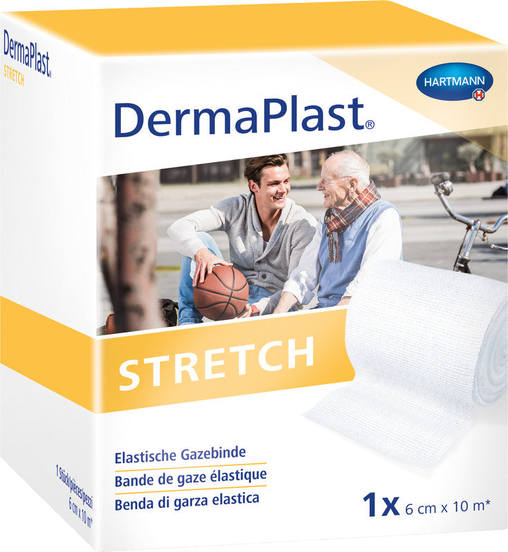 DermaPlast Stretch-Gaze-Binde – elastisch – zur Fixation von Wundauflagen – 60 × 10000 mm – 1 Rolle