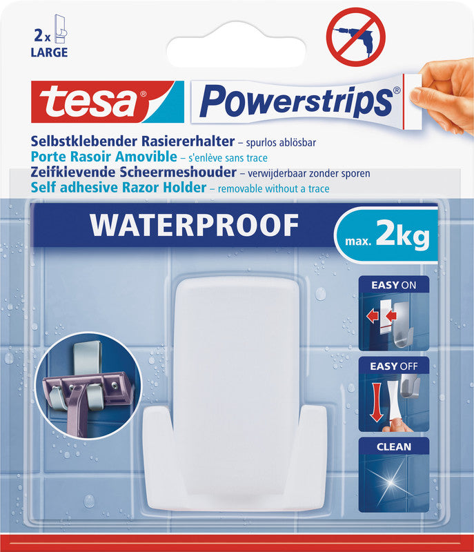 tesa Powerstrips Waterproof Wave Klebehaken – Klebemontage – 4,6 × 6,0 × 2,7 cm – Weiss – Kunststoff