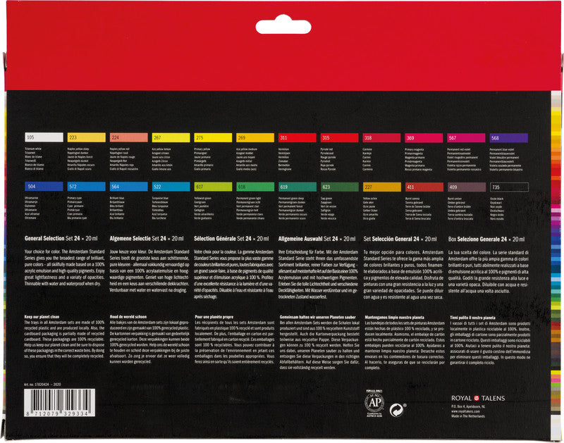 Royal Talens Amsterdam – Acryl Standard – Acrylset – 24 Farben, 24 × 20 ml