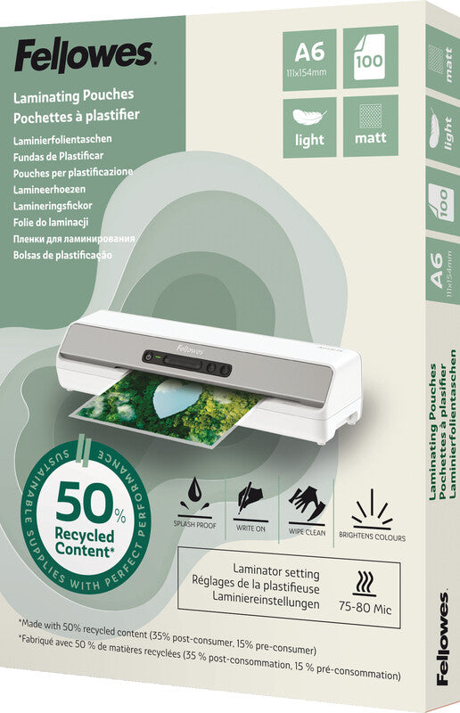 Fellowes Laminierfolien A6 – 80 µm, matt, 100 Stück