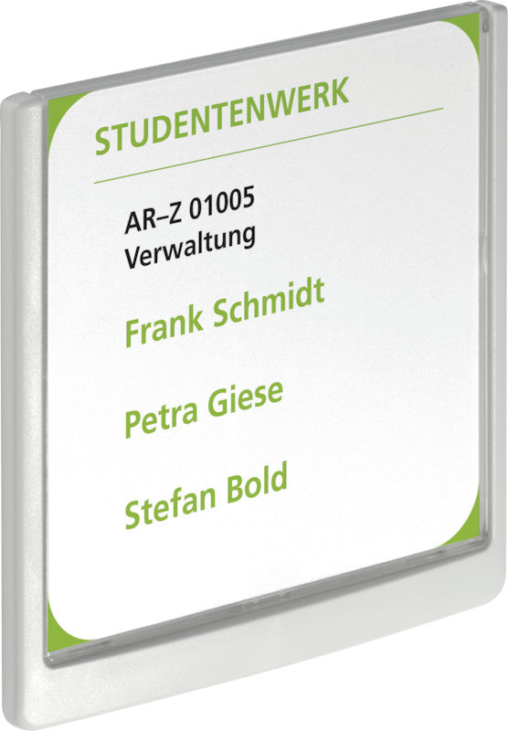 Durable Namensschild – 149 × 148,5 mm, Kunststoff, weiss, selbstklebend, 1 Stk.