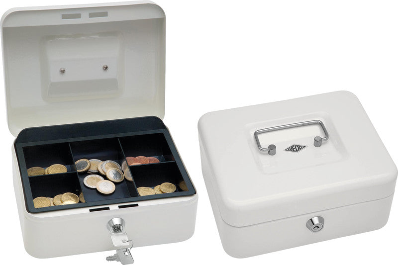 Wedo Geldkassette – mit Schlüssel – 20 × 16 × 9 cm – Weiss – Stahl