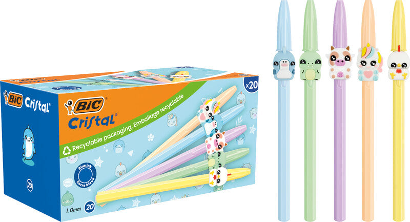 BIC Cristal Pastel Kugelschreiber – Blau, Spitze 0,32 mm, Deckel, Kunststoff