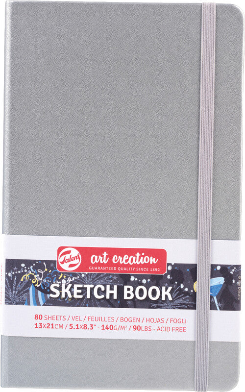 Talens art creation Talens Skizzenbuch – 13 × 21 cm – 140 g/m² – Hardcover, mit Gummiband – 160 Seiten – Silber glänzend