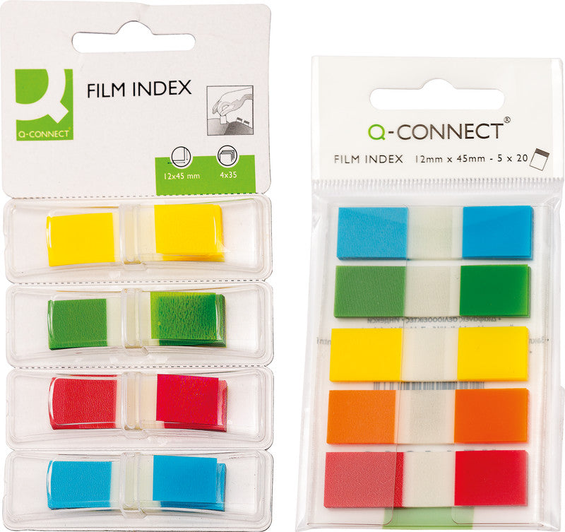 Q-Connect Indexstreifen – 12×43 mm – sortiert – 4×36 Stück, mit Dispenser, recyclingfähig