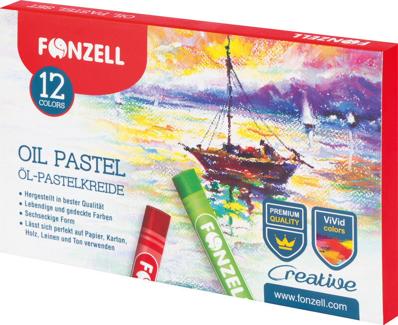 Fonzell Ölpastelle – Set – 12 Farben, für Papier, Karton & Leinwand