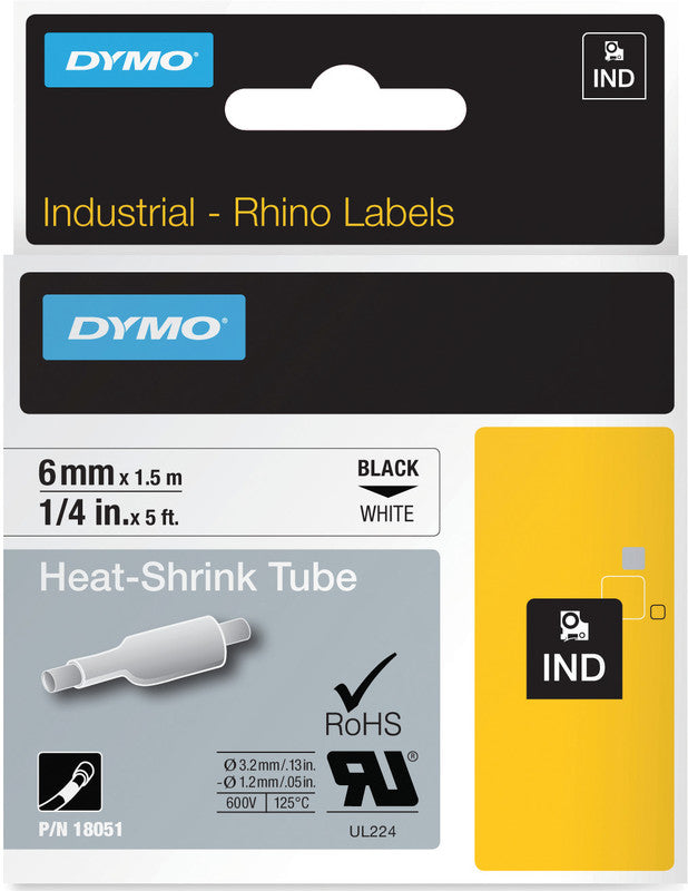 DYMO Schriftband – 6 mm × 1,5 m, weiss, schwarz – für DYMO Rhino: 3000, 4200, 5000 und weitere