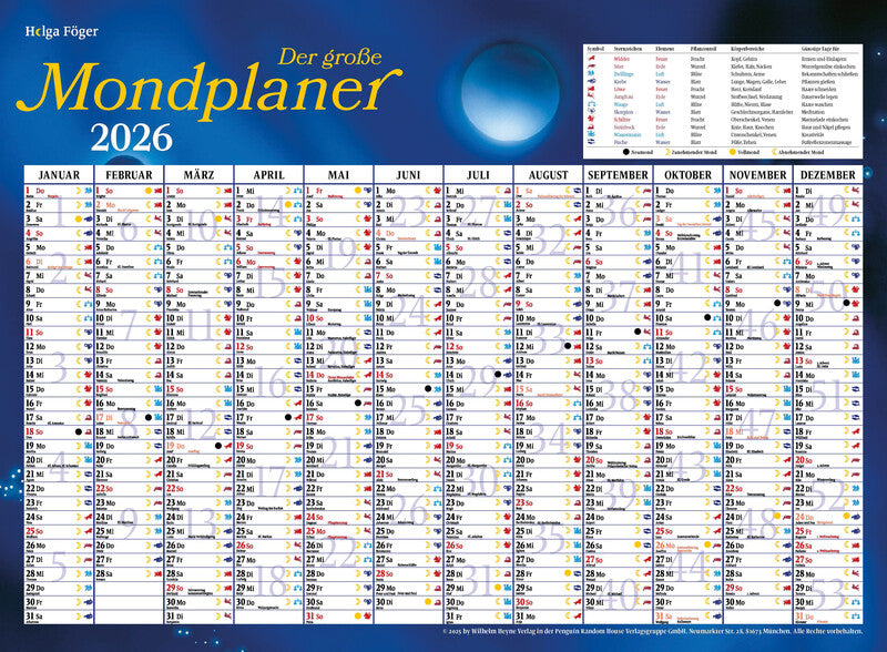 Heyne ludwig Bildkalender Mond 2027 – 33 × 48,5 cm – d – mit Tagesfeldern, mit Aufhänger