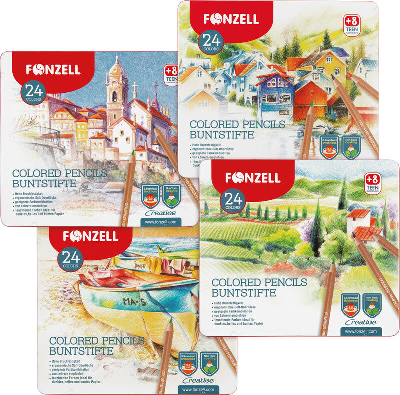 Fonzell Creative Farbstifte-Set – 24 Farben, rund, Mine Ø 3,3 mm, Metallschachtel