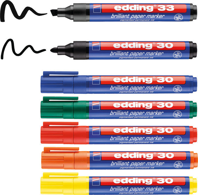 Edding Flipchart-Marker Brilliant Paper 30/33 – Rundspitze, Keilspitze – Sortiert – 7er-Set – Nachfüllbar