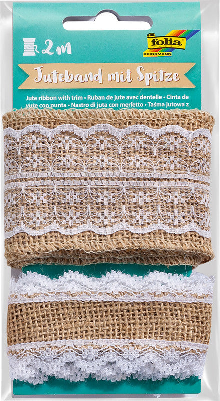 Folia Juteband mit Spitze – sortiert – 2 × 1 m