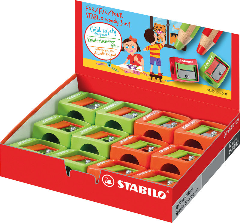 STABILO Spitzer – manuell, 1-Loch, ohne Behälter, für Ø 15 mm, für woody 3 in 1, Kunststoff, assortiert