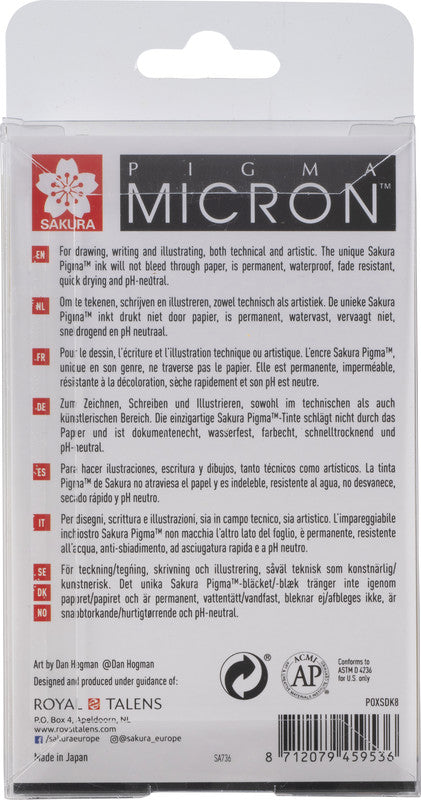 Sakura Pigma Micron Fineliner – 8er-Set – Schwarz – Wasserfest