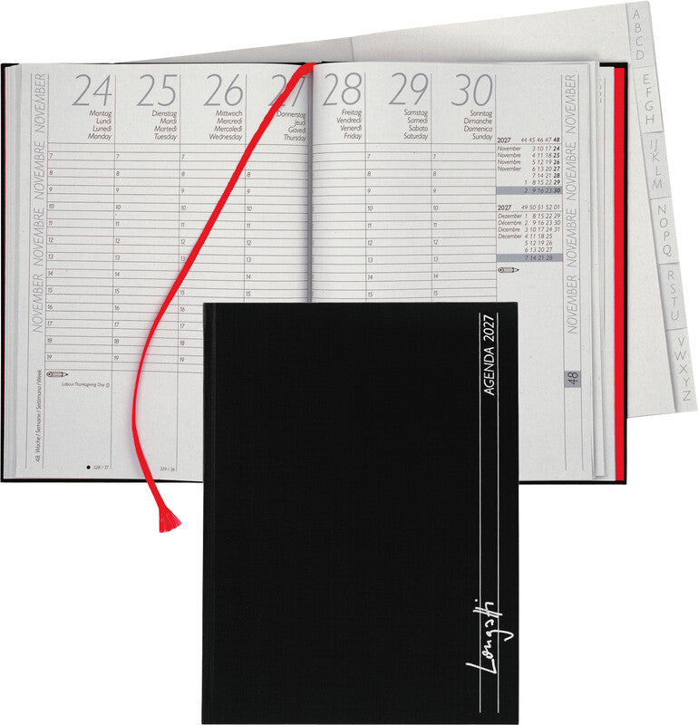 Biella LONGATTI Agenda – 1 Woche/2 Seiten, gebunden, 18 × 24,5 cm, 2027, schwarz