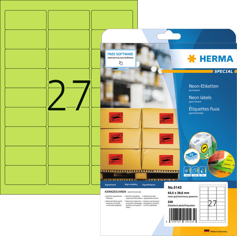 HERMA Schuletiketten – 63,5 × 29,6 mm, Abgerundete Ecken, 540 Stk, 20 Bogen, Papier, Permanent Haftend