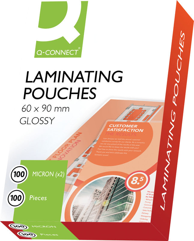 Q-CONNECT Laminierfolien Visitenkarte (60 × 90 mm), glänzend – 100 µm, 100 Stk.