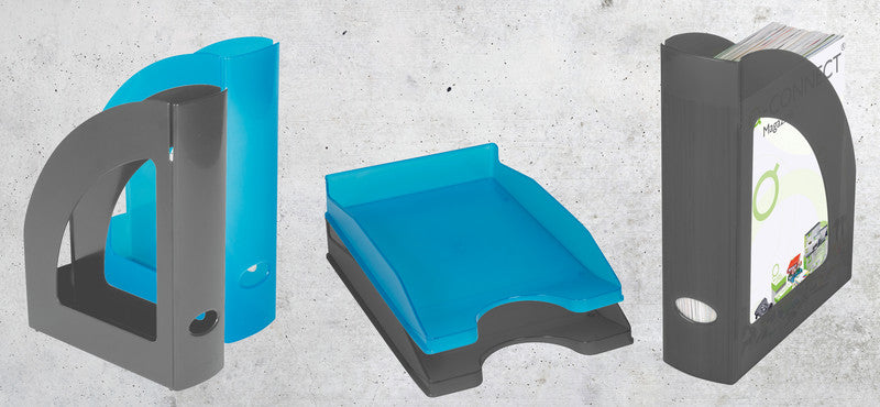 Q-CONNECT Briefkorb – mit Griffausschnitt, mit Beschriftungsfeld, glänzend, blau, B 255 × H 60 × T 345 mm