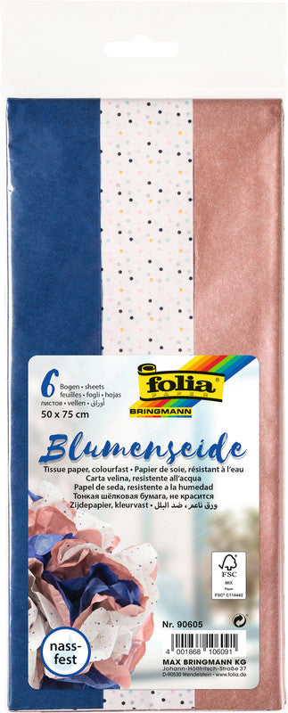 Folia Seidenpapier satiniert – Blau – 50 × 75 cm, 6 Bogen