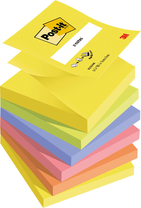 Post-it Haftnotizen – 76×76 mm – sortiert, 6×100 Blatt, Z-Faltung, PEFC