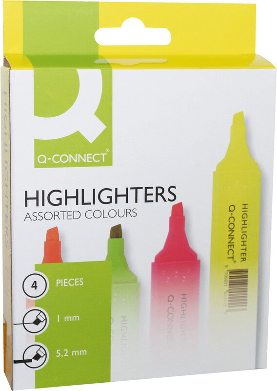 Q-CONNECT Textmarker Set 4 Farben – Keilspitze, 1–5 mm