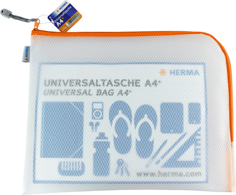 HERMA Reissverschlusstasche – Orange – Kunststoff – 36,0 × 28,0 × 0,7 cm