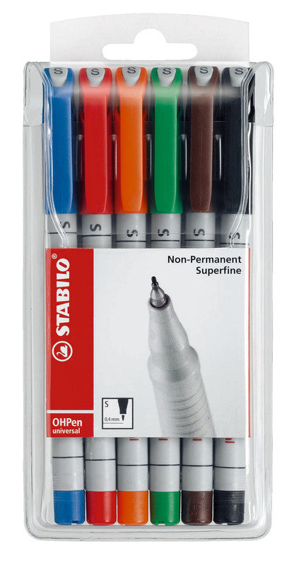 STABILO Non-Permanent-Marker – superfein 0,4 mm – sortiert – 6er-Set – feucht abwischbar