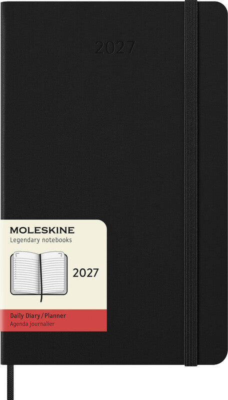 Moleskine Tagesagenda – 1 Tag pro Seite, gebunden, 13 × 21 cm, 2027, 1-Stunden-Takt, schwarz, FSC