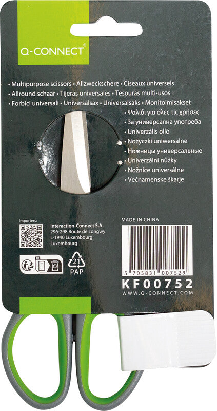 Q-connect Universalschere – 14,0 cm, für Rechts- und Linkshänder, abgerundet, Softgrip, Kunststoff, grün