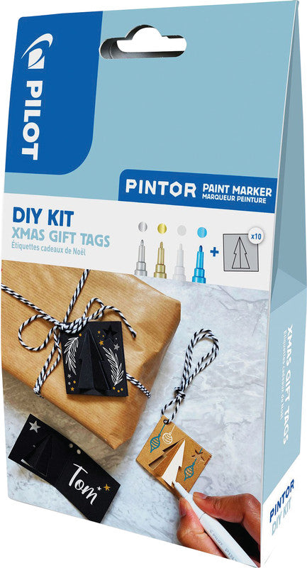 Pilot Bastelset Geschenkanhänger Tannenbaum – 4 Pigmentmarker, 5 Kraftpapiervorlagen – 180 × 105 × 40 mm