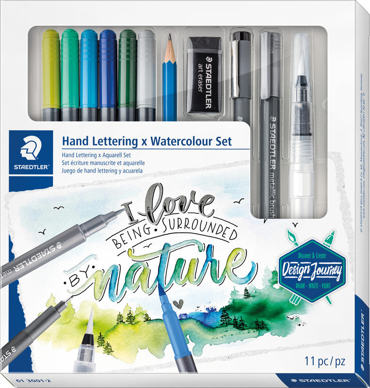 Staedtler Aquarell-Set Handlettering – 6 Doppelfasermaler, Pigment Liner, Metallic Brush Pen