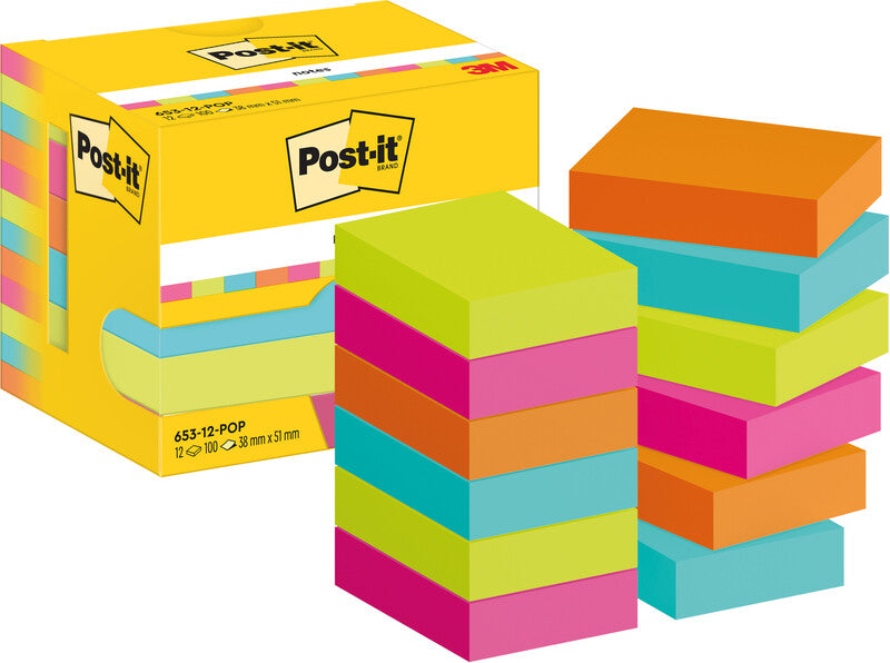 Post-it Haftnotizen Poptimistic Collection – 51×38 mm – sortiert, 12×100 Blatt, PEFC