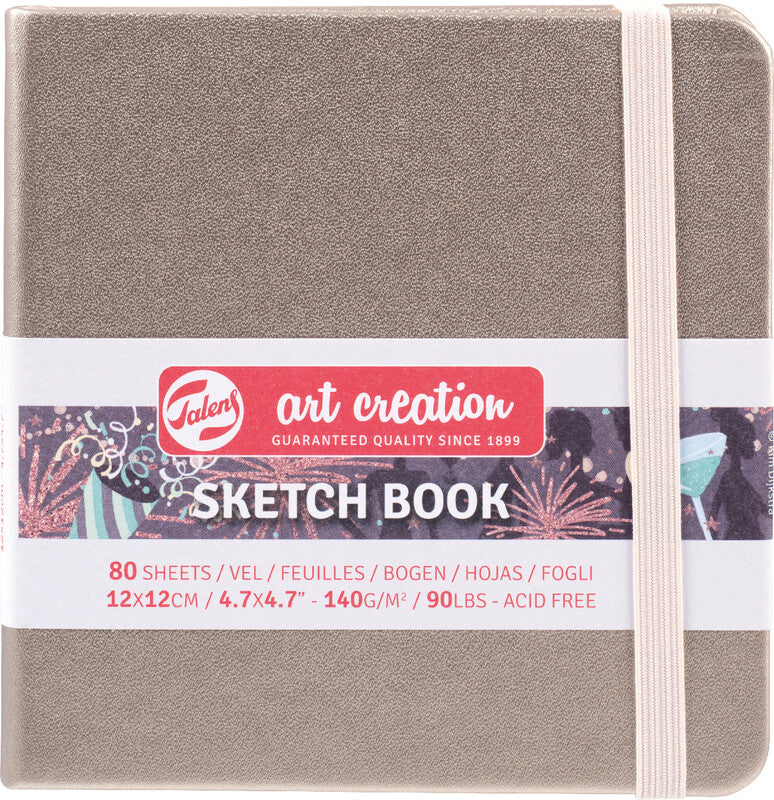 Talens art creation Talens Skizzenbuch – 12 × 12 cm – 140 g/m² – Hardcover mit Gummiband – 160 Seiten – Rosa Champagner