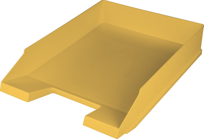 Helit Stapelbarer Briefkorb mit Griffausschnitt und Beschriftungsfeld, matt, gelb, B 255 × H 67 × T 345 mm
