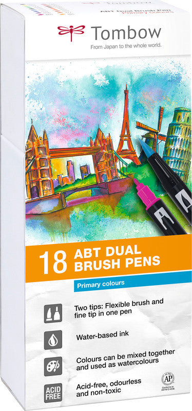 Tombow Filzstifte ABT Dual Brush Pen, auswaschbar, 18 Farben