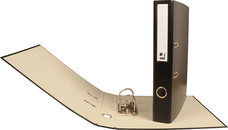 Q-connect Ordner – A4 hoch – 2-Ring Hebelmechanik, Rücken 40 mm – schwarz, mit Niederhalter, FSC