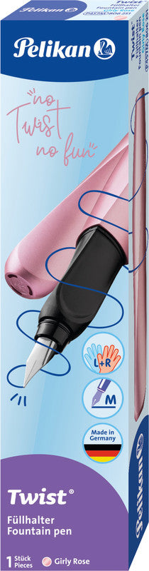 Pelikan Twist Girly Rose – Federspitze M – für Rechts- & Linkshänder – Rosa, Blau – Patronen