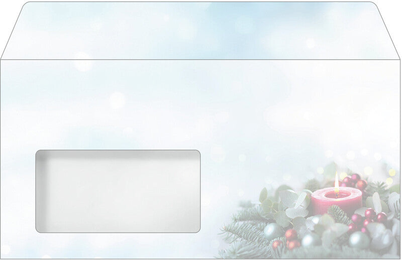 Sigel Weihnachts-Couvert C5/6, Candlelight Cheer, mehrfarbig, Nassklebung, 90 g/m², mit Innendruck – 50 Stk.