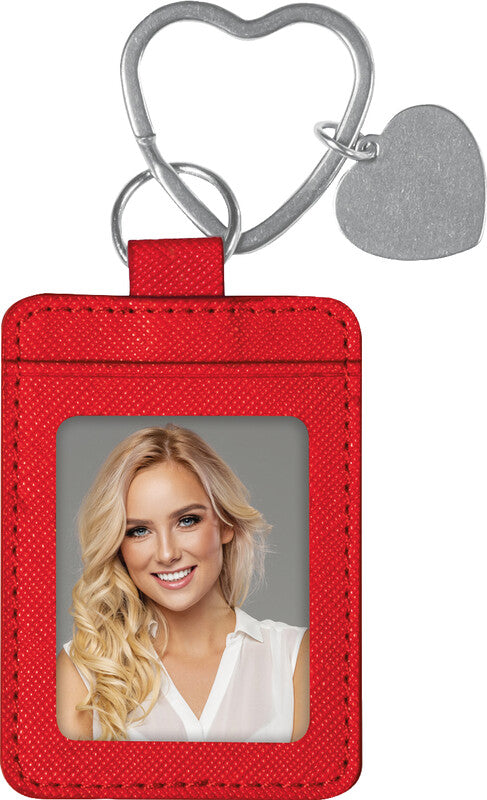 Zep Eibert Schlüsselanhänger – herzförmig, Kunstleder, B 70 × H 140 × T 5 mm, rot – für Passfoto 35 × 45 mm