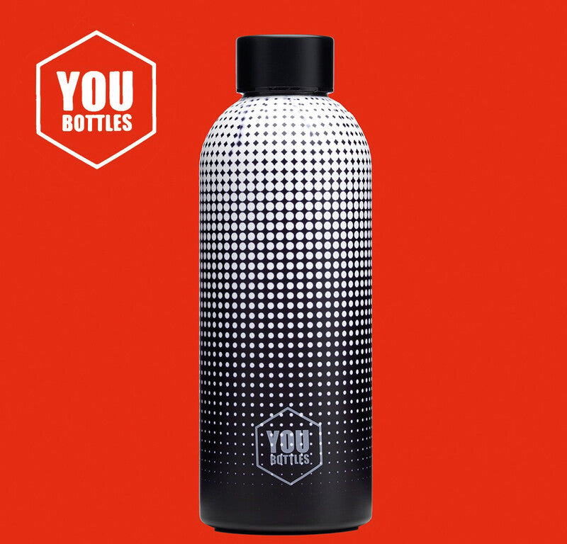 Youbottles Trinkflasche Dual – 5 dl – Edelstahl, isoliert, Schraubverschluss – Geometrisch Schwarz & Weiss