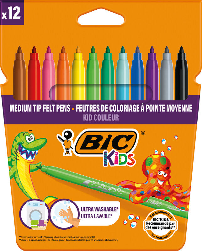 BIC Filzstifte, Strichbreite 0,8 mm, auswaschbar, 12 Farben
